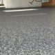 full flake epoxy flooring with blue and white flakes in a residential garage - Innovative Garage Flooring epoxy flooring